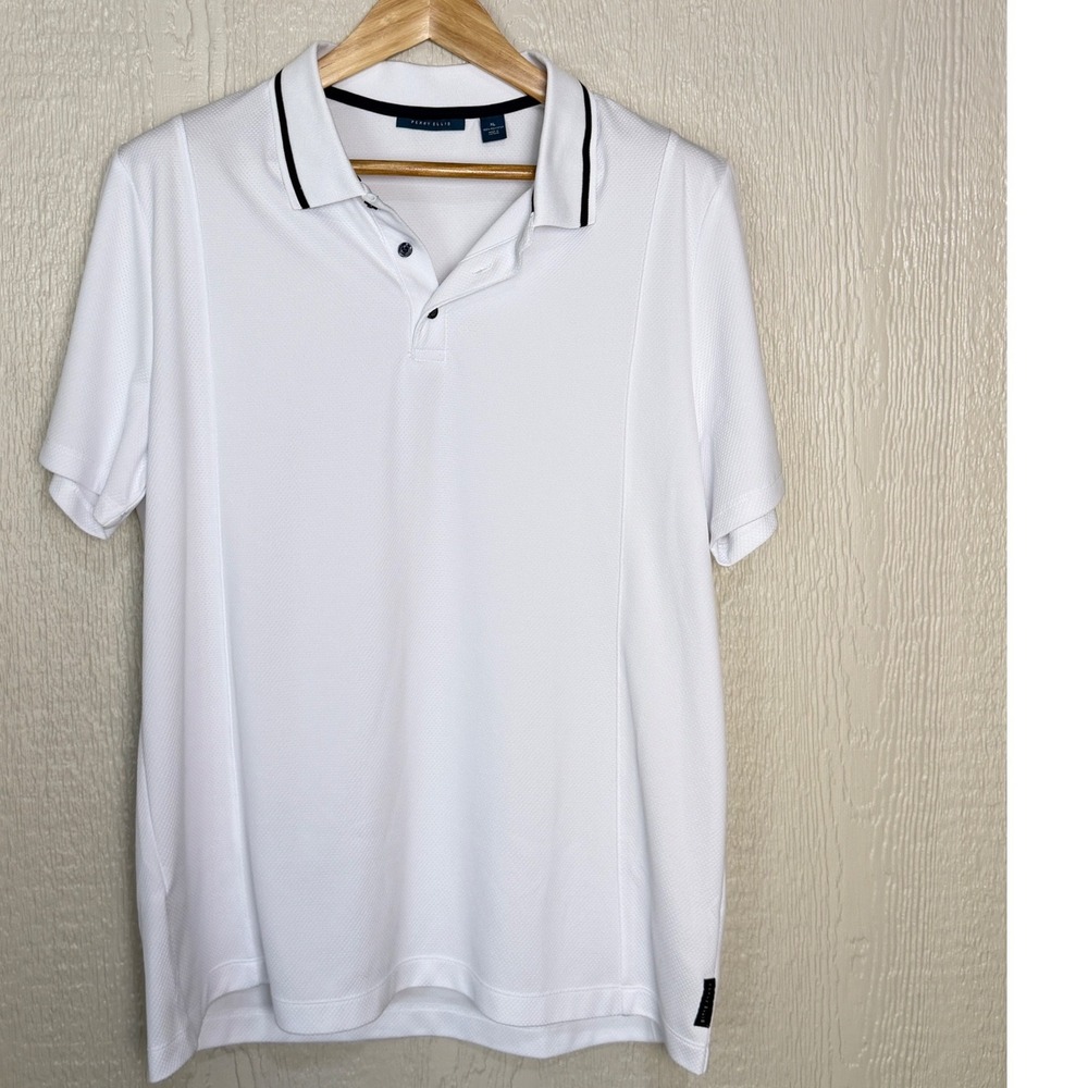 Perry Ellis Mens XL White Textured Short Sleeve Polo Shirt Golf Activewear